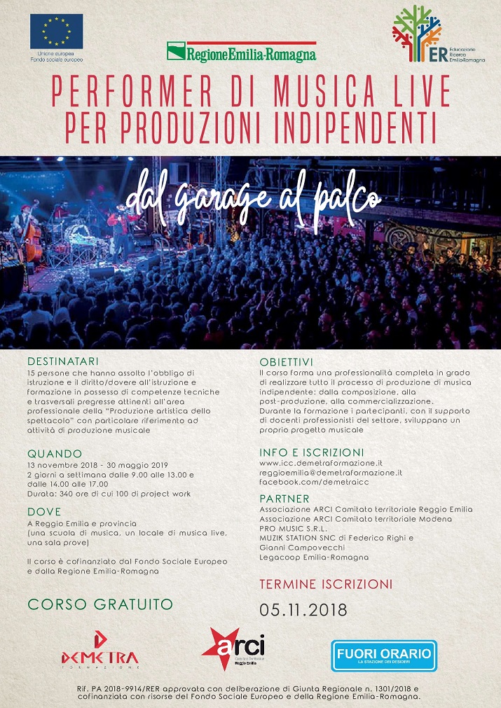 Al momento stai visualizzando Performer di musica live: un corso gratuito a Reggio e provincia, di Demetra e Arci