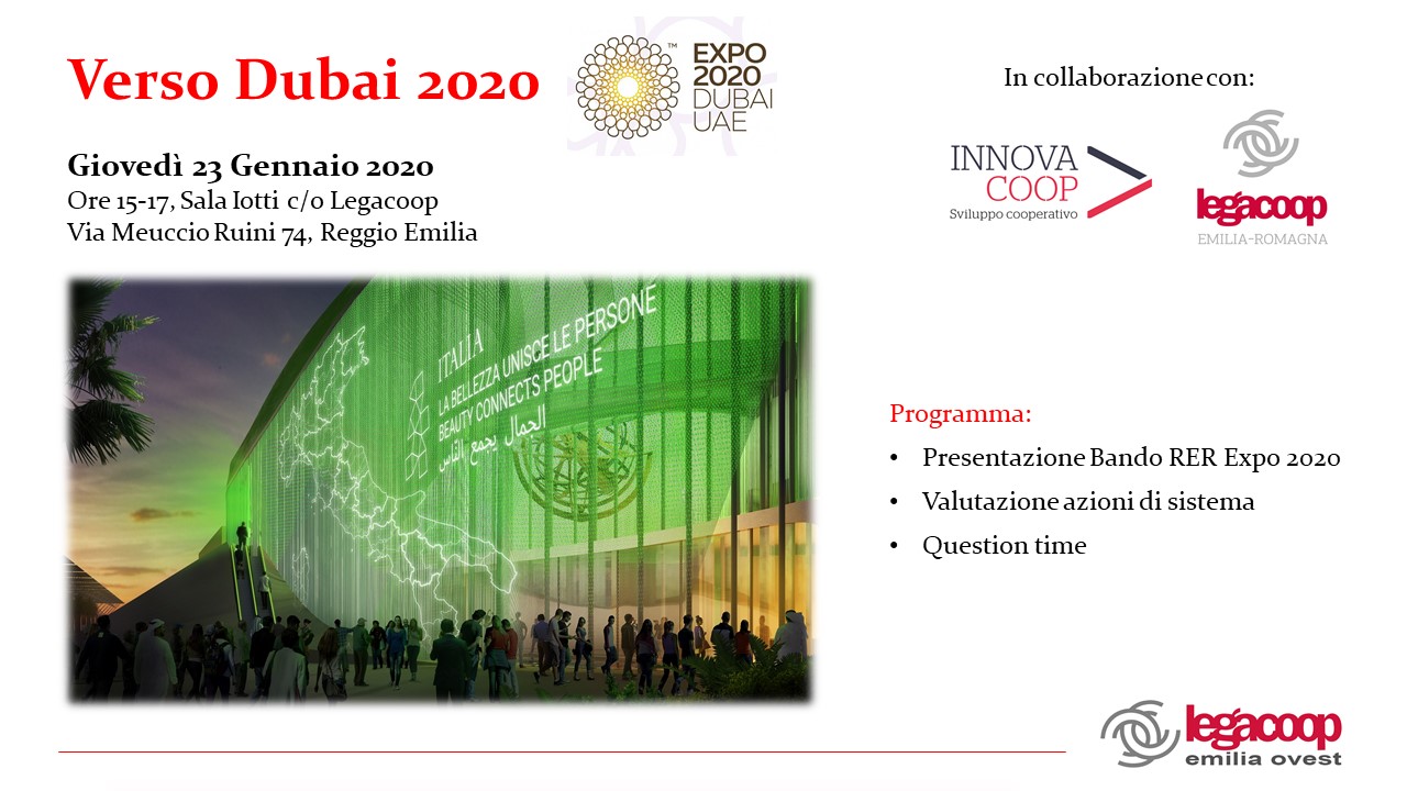 Al momento stai visualizzando Verso Dubai, un incontro sul Bando della Regione Emilia per la partecipazione a Expo 2020