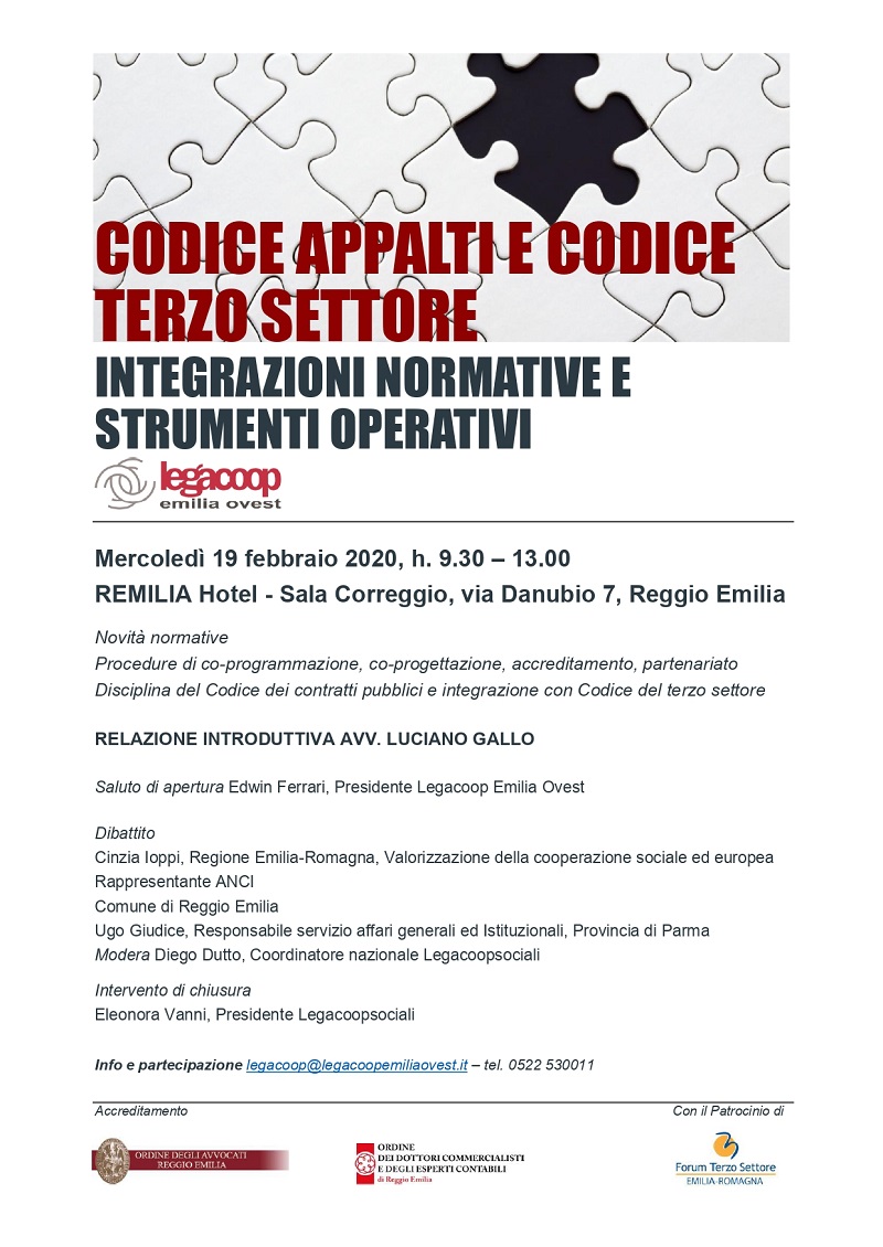 Al momento stai visualizzando Codice Appalti e Codice Terzo Settore, un convegno con l’Avvocato Luciano Gallo su Novità normative e Procedure di co-programmazione