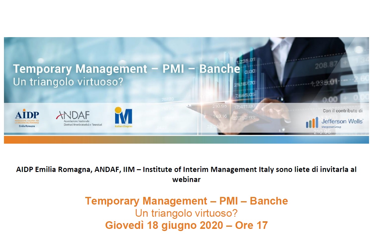 Al momento stai visualizzando Webinar: Temporary Management – PMI – Banche, il 18 giugno alle 17